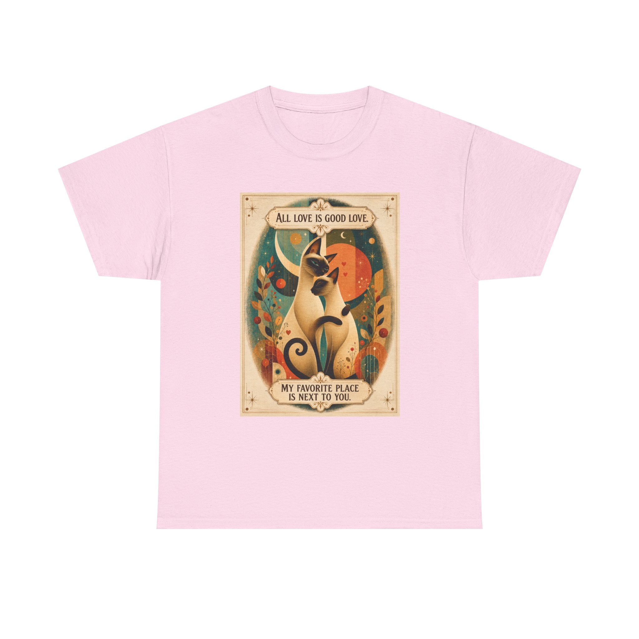 Cat Love Graphic Tee — "All Love Is Good Love" Retro Cat Couple T-Shirt. Siamese Cat Shirt Cat Lover Gift Cat Mom Shirt Cat Dad Shirt Cat People Apparel Cute Cat T-Shirt Cat Lover Tee Siamese Cat...