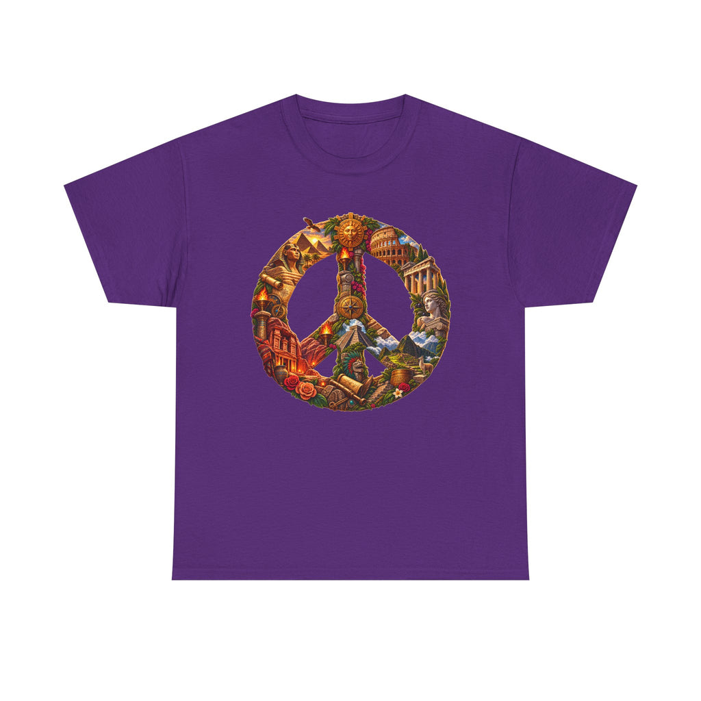 Peace Symbol Collage T-Shirt — Vintage Travel & Nature Graphic Tee