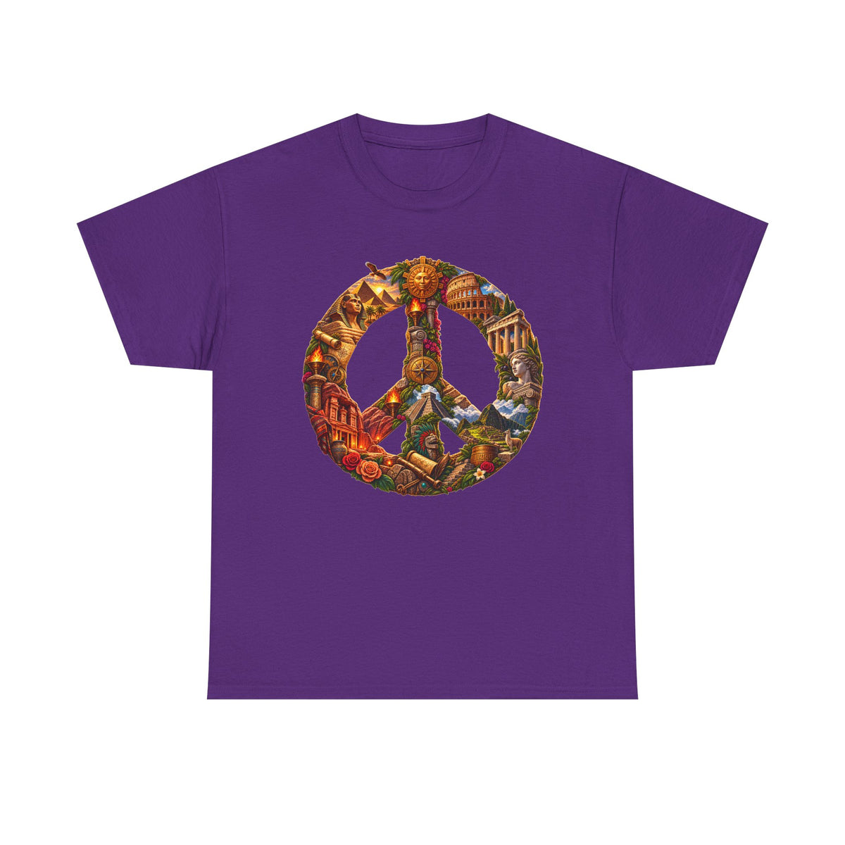 Peace Symbol Collage T-Shirt — Vintage Travel & Nature Graphic Tee