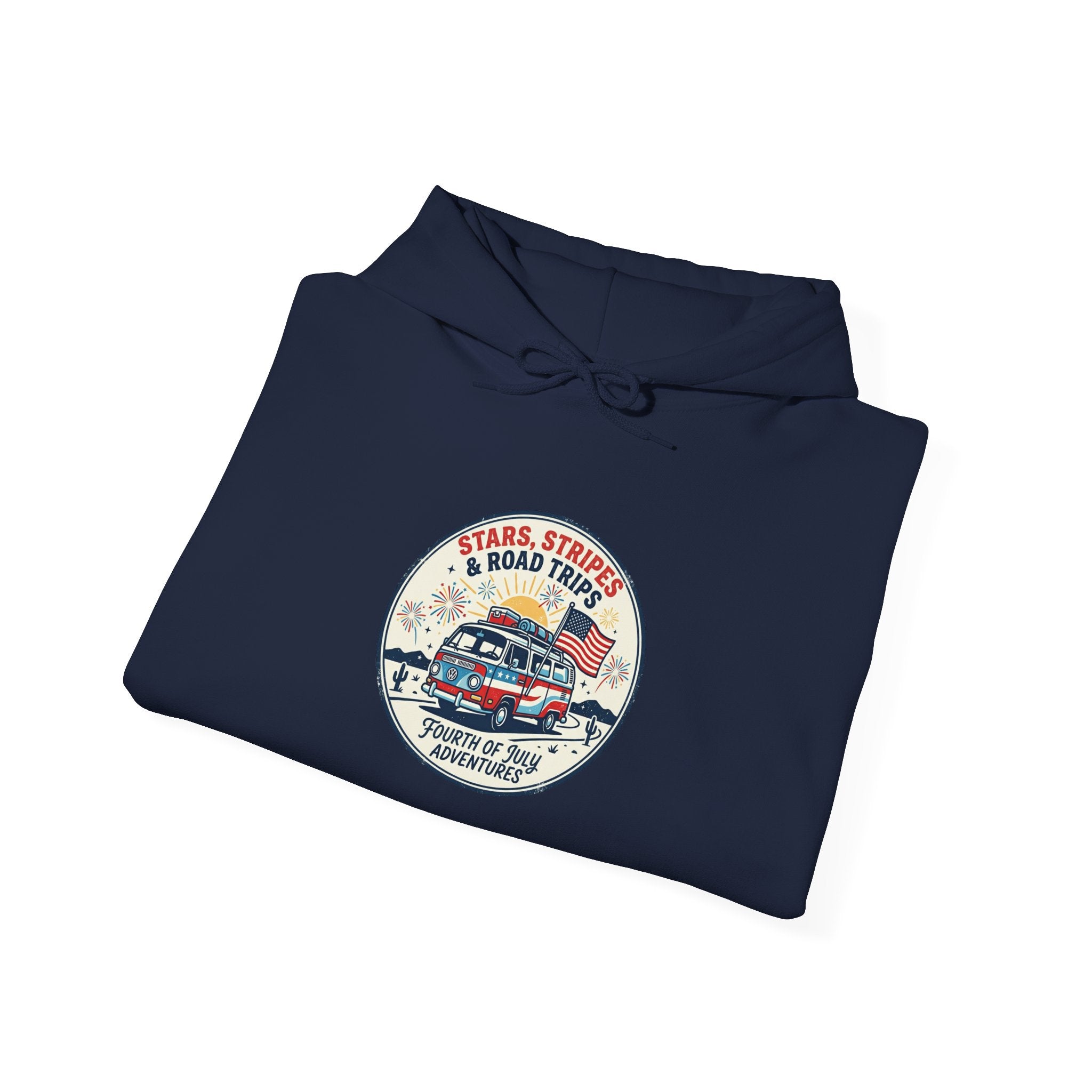 Vintage Stars and Stripes Road Trip Hoodie | Americana, retro red white blue