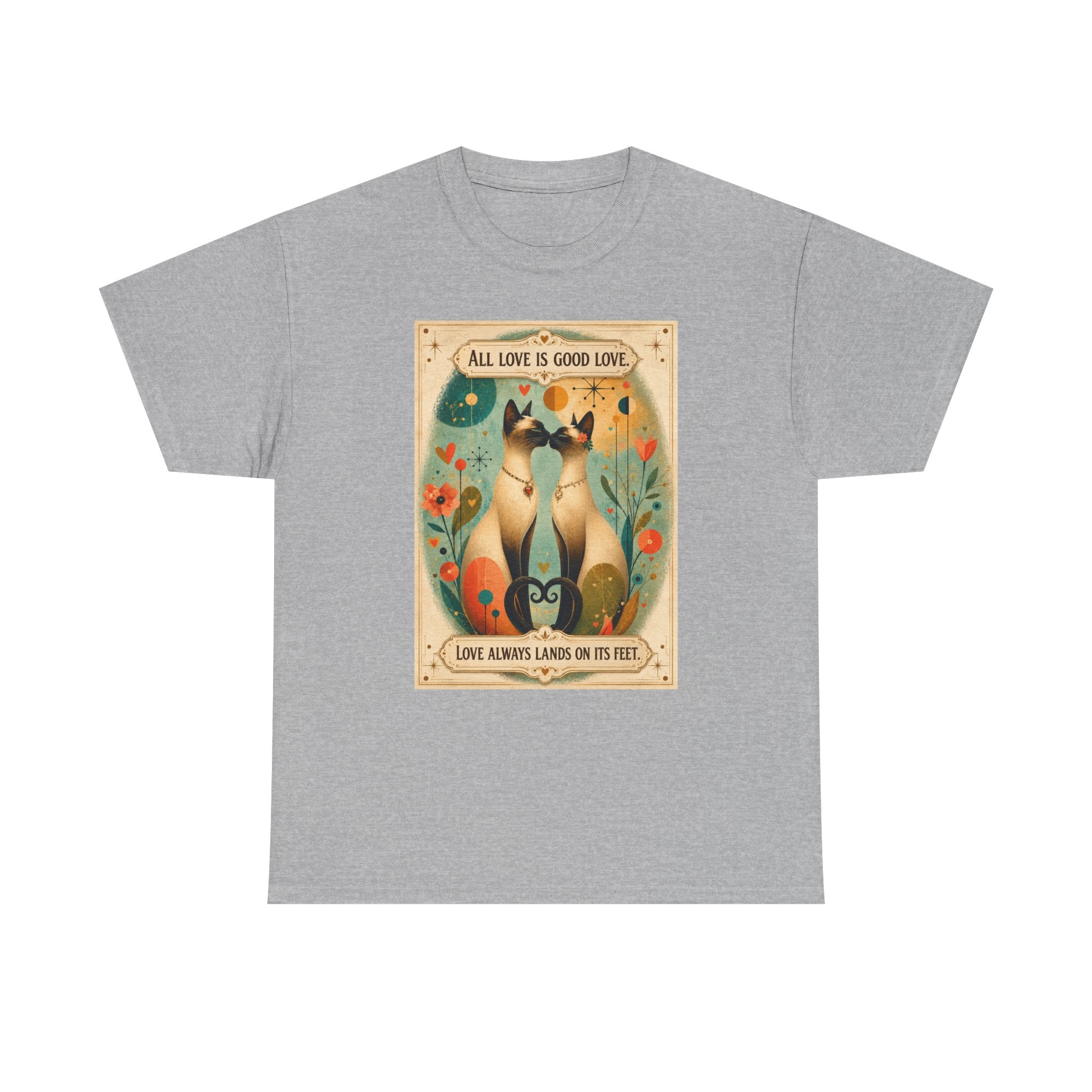 Cat Love Poster Tee — "All Love is Good Love" Graphic T-Shirt. Siamese Cat Shirt. Cat Lover Gift. Cat Mom Shirt. Cat Dad Shirt Cat People Apparel. Cute Cat T-Shirt. Cat Lover Tee. Siamese. Cat Lover...