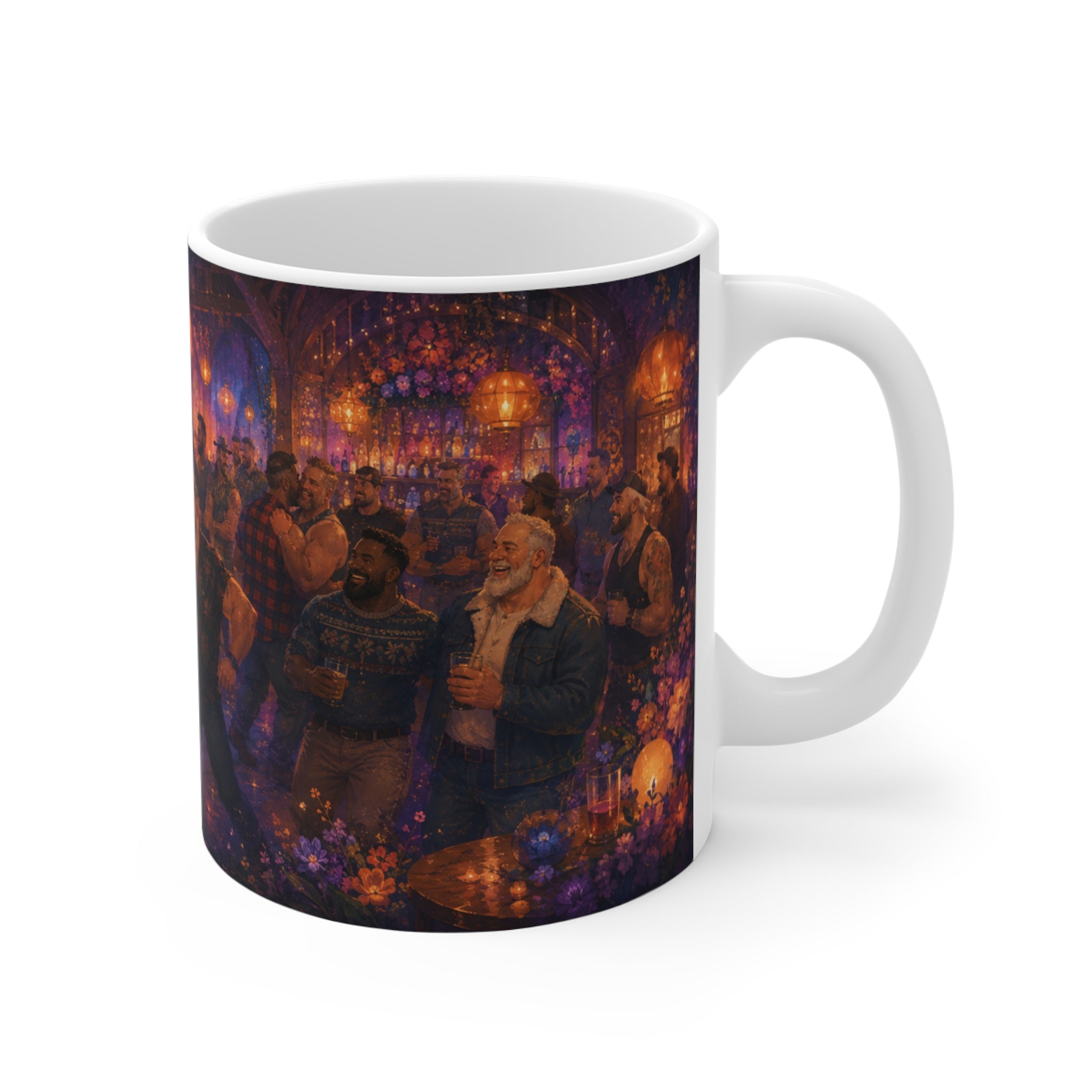 Holiday Pub Night Mug — Cozy Festive Men’s Bear Dance Gathering Coffee Cup. Bear Mug