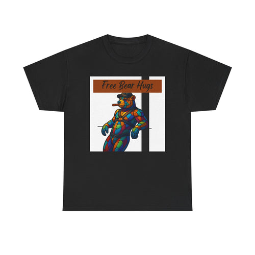 Butch Daddy Bear Cigar Tee — "Free Bear Hugs" Graphic Shirt Butch man, Daddy Bear. Free Hugs. leather Bear
