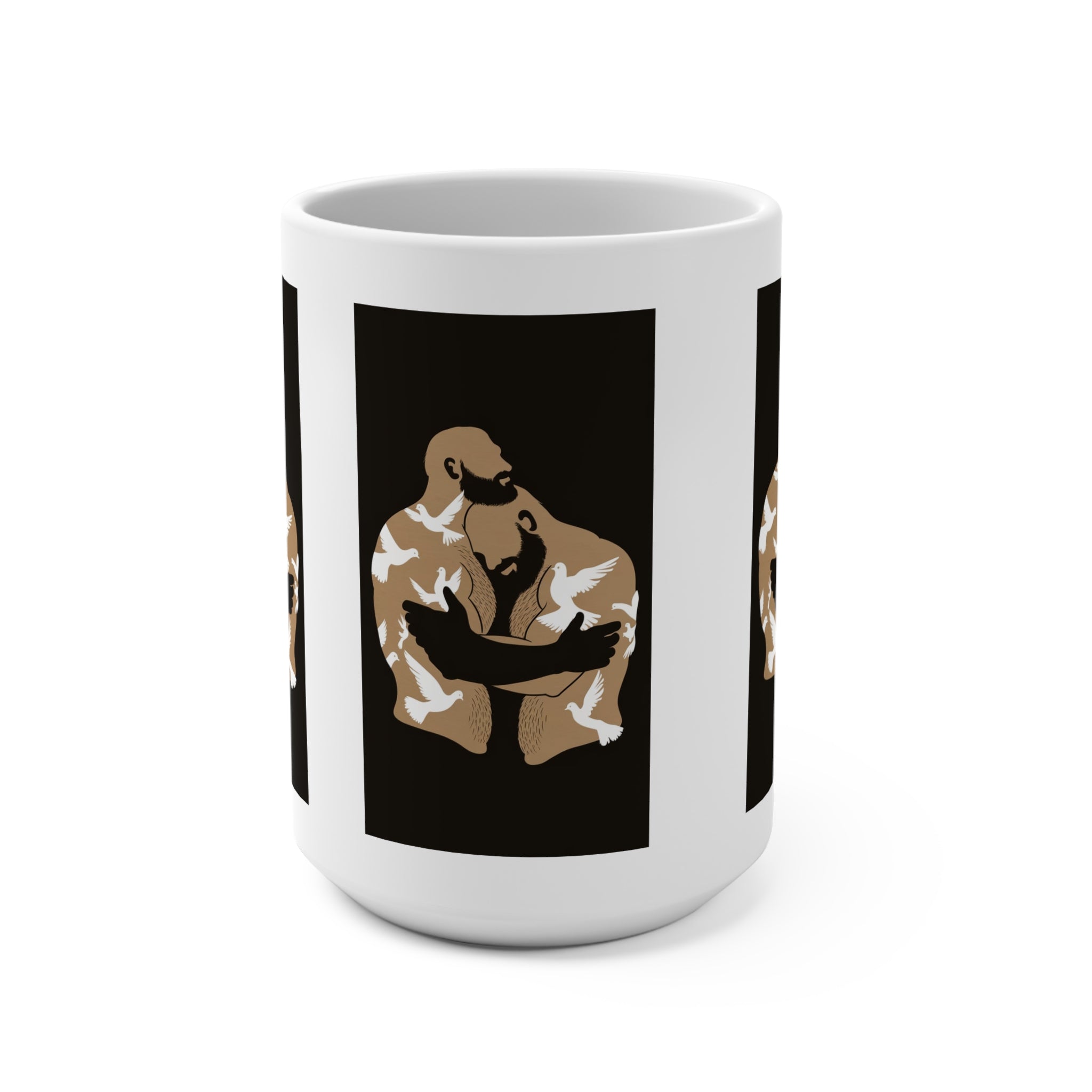 15oz Mug — Strong Embrace Illustration Coffee Cup. Comfort. LGBTQ mug.