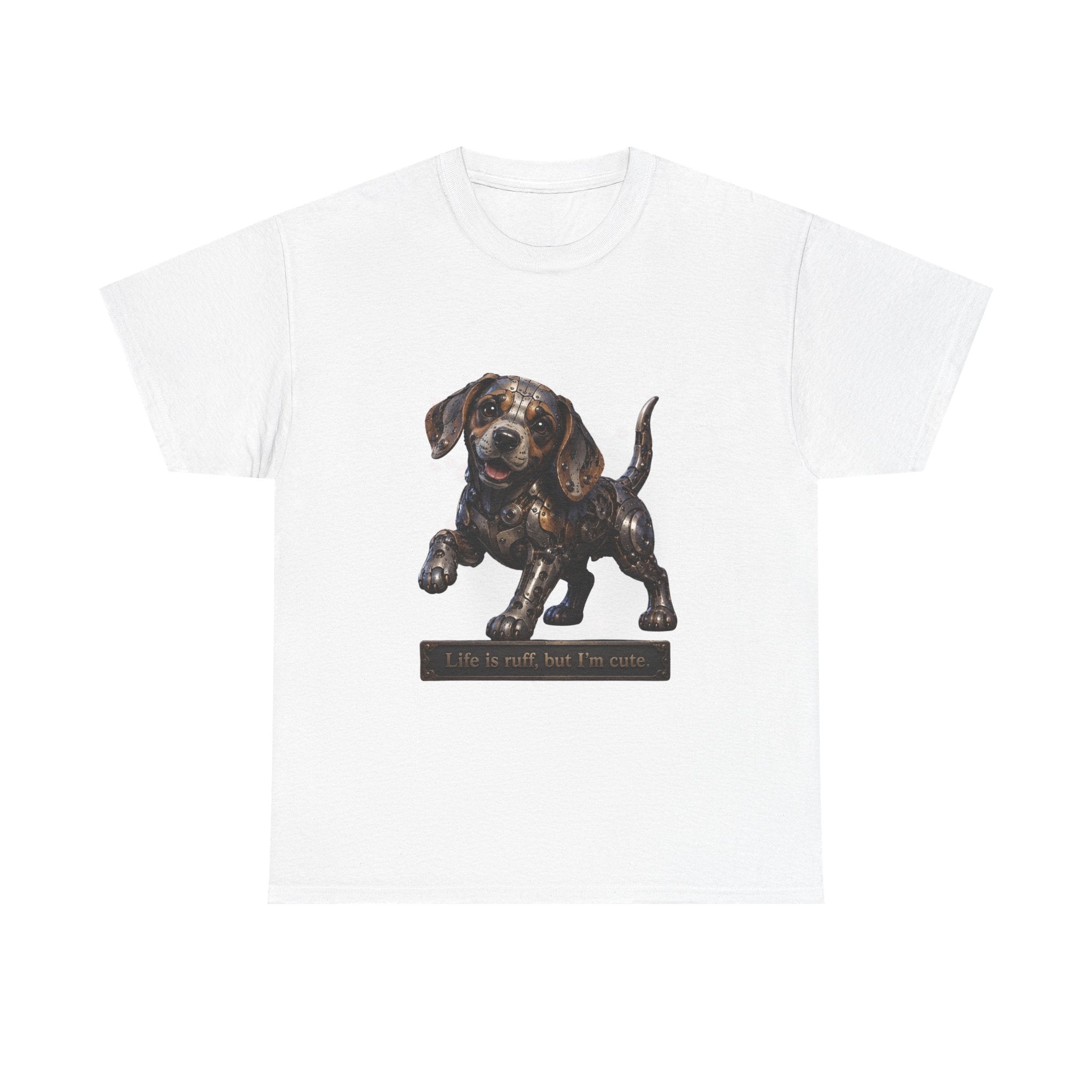 Steampunk Beagle Puppy T-Shirt — "Life is Ruff, but I'm cute." Cute Wiener Dog Tee. Beagle lovers best gift.
