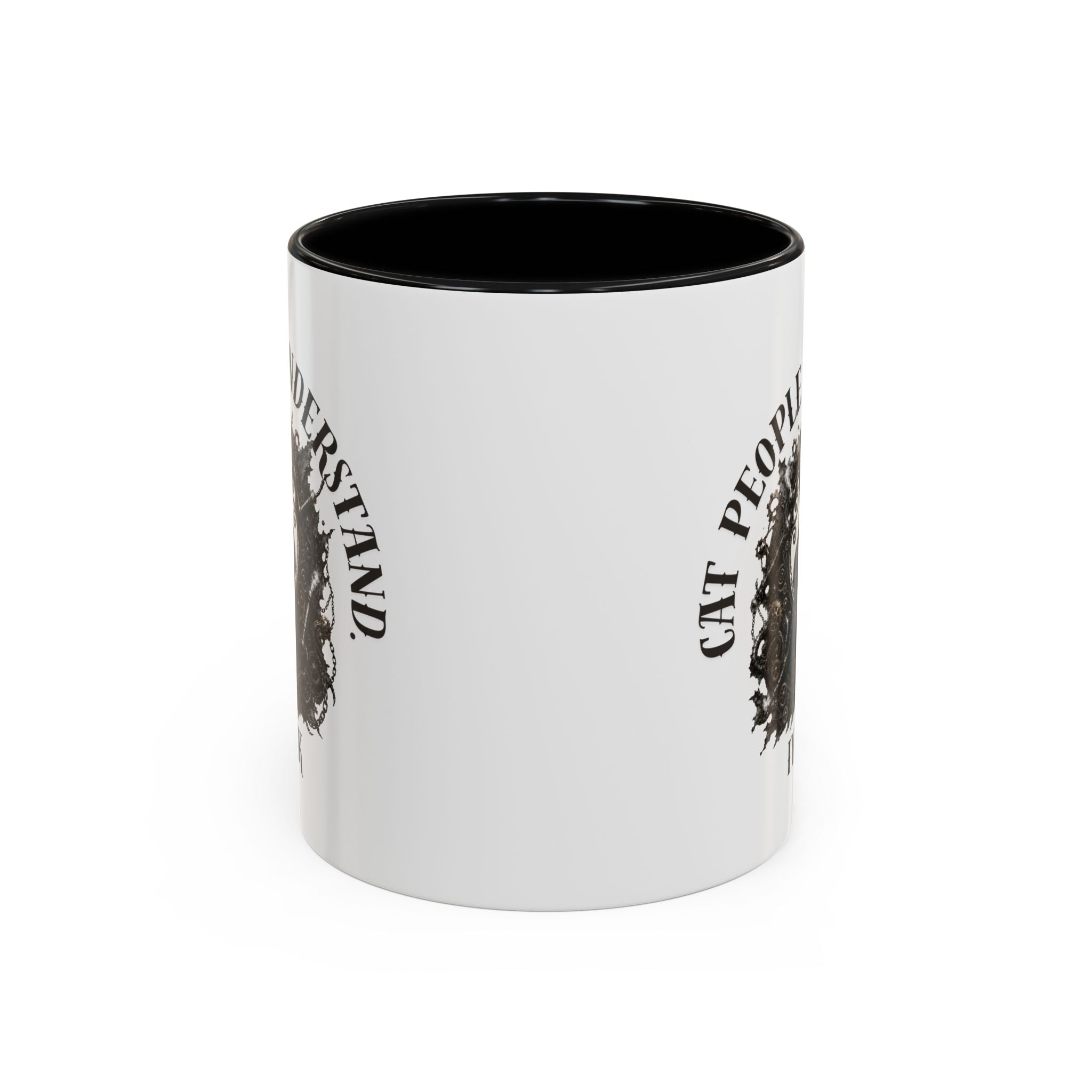 Cat People Understand Accent Mug — 'IYKYK' Black-Trim Coffee Cup. Cat lovers. Cat people. Cat mug.