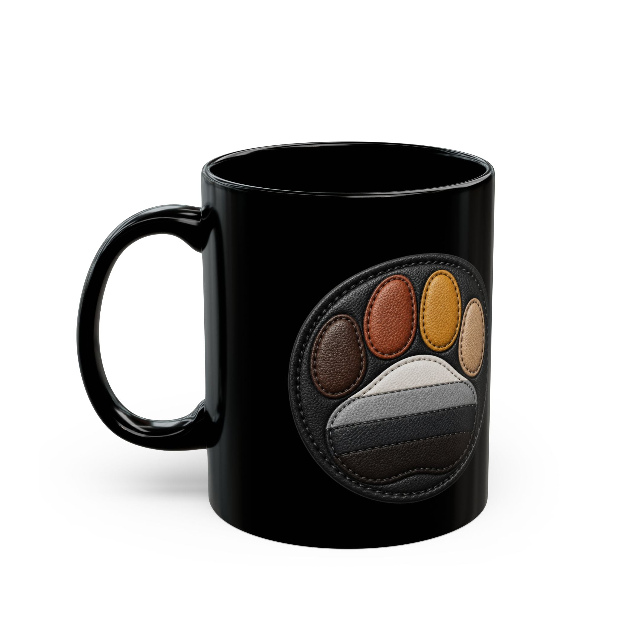 Black Mug — Leather Patch Paw Print Coffee Cup (11oz, 15oz)Bear Pride Coffee Mug.