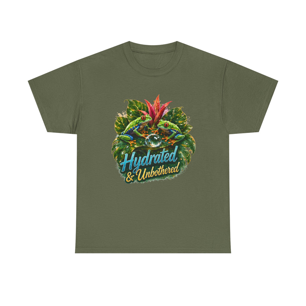 T-Shirt — Hydrated & Unbothered Tropical Frog Graphic Tee Tree Frog Tee. Eco-Tee