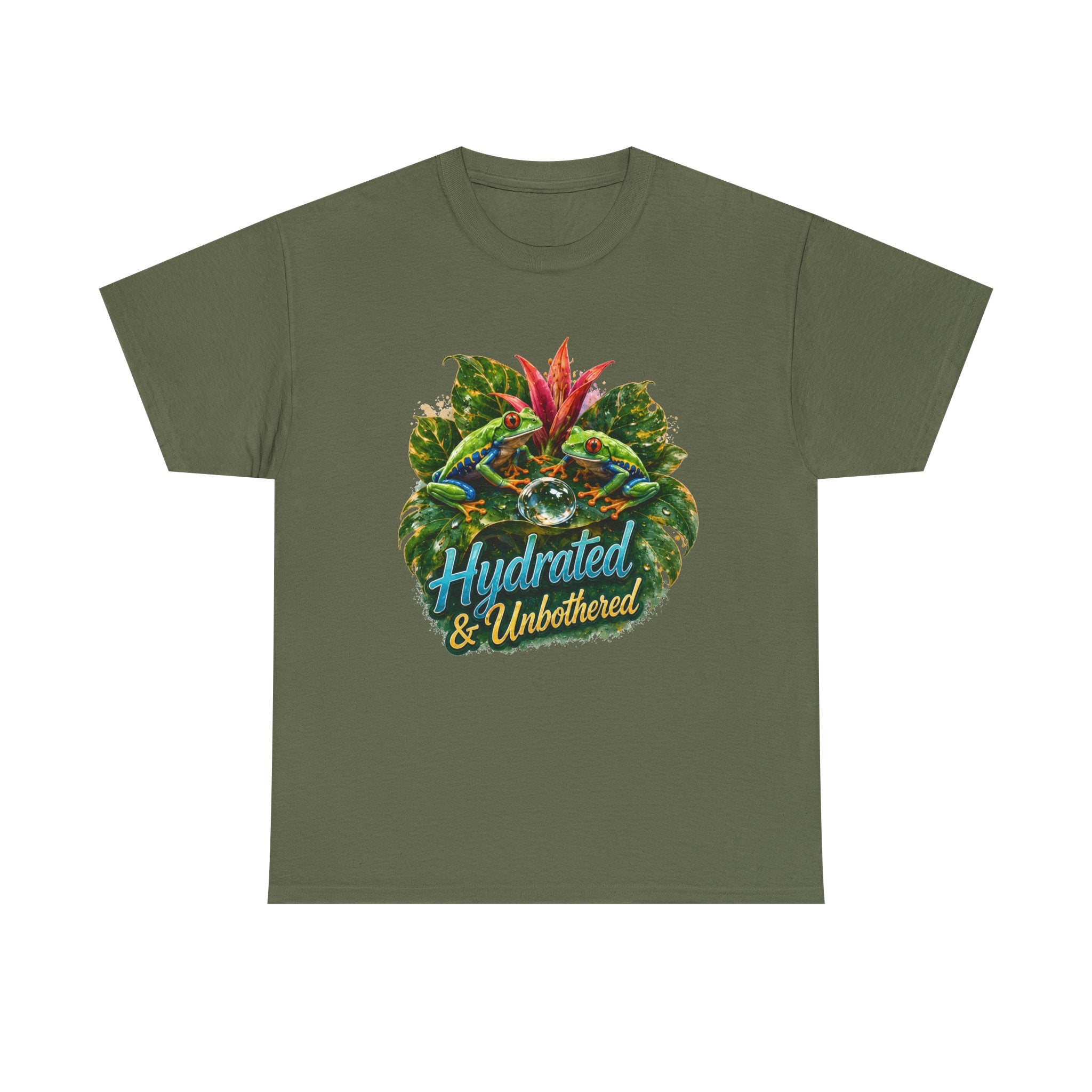 T-Shirt — Hydrated & Unbothered Tropical Frog Graphic Tee Tree Frog Tee. Eco-Tee