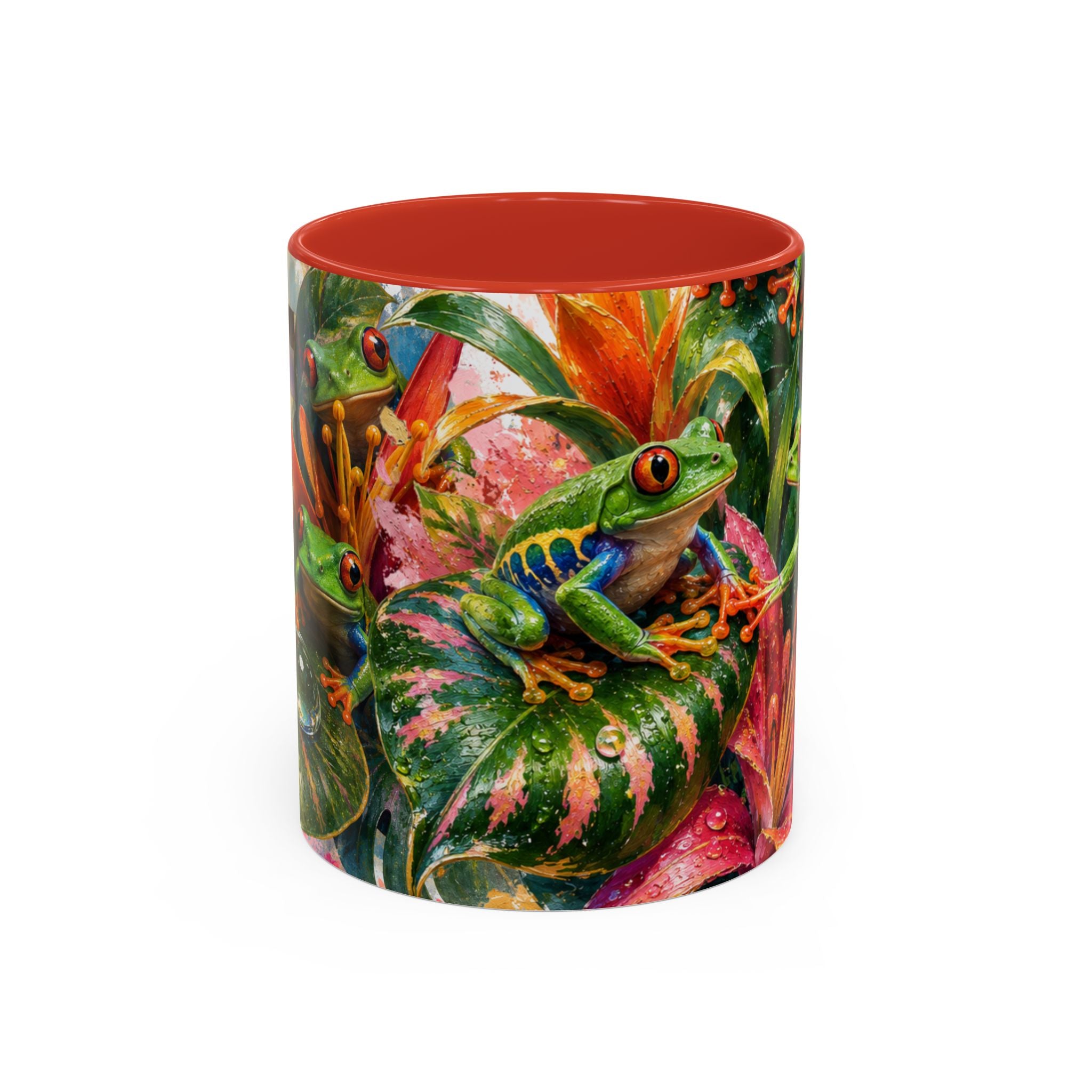 Tropical Tree Frog Coffee Mug — Colorful Rainforest Lily Accent Mug (11/15oz)