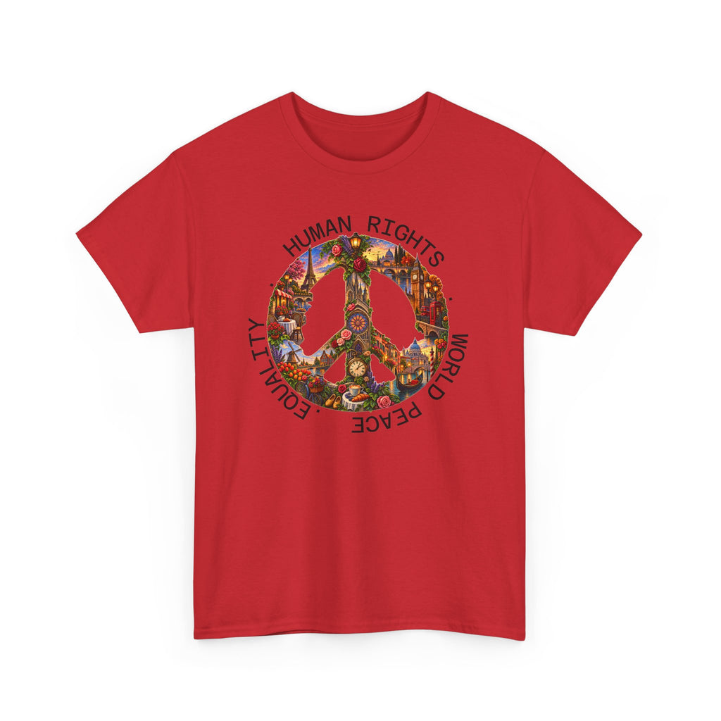 Peace Flower Graphic Tee — "World Peace • Human Rights • Equality" Cotton T‑Shirt