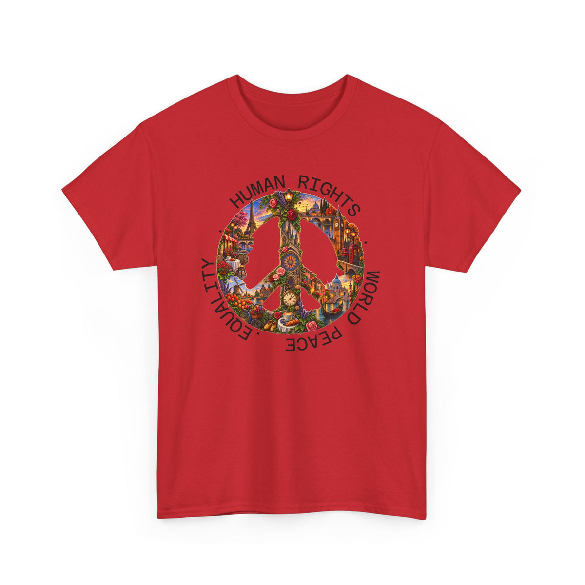 Peace Flower Graphic Tee — "World Peace • Human Rights • Equality" Cotton T‑Shirt