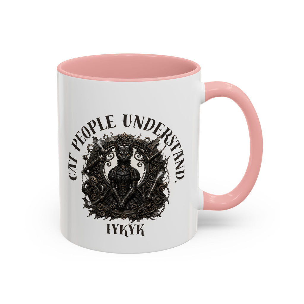 Cat People Understand Accent Mug — 'IYKYK' Black-Trim Coffee Cup. Cat lovers. Cat people. Cat mug.