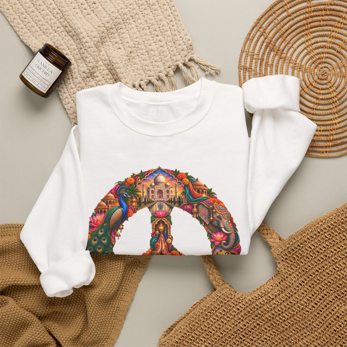 Floral Peace Sign Crewneck Sweatshirt — Psychedelic Hippie Vibe