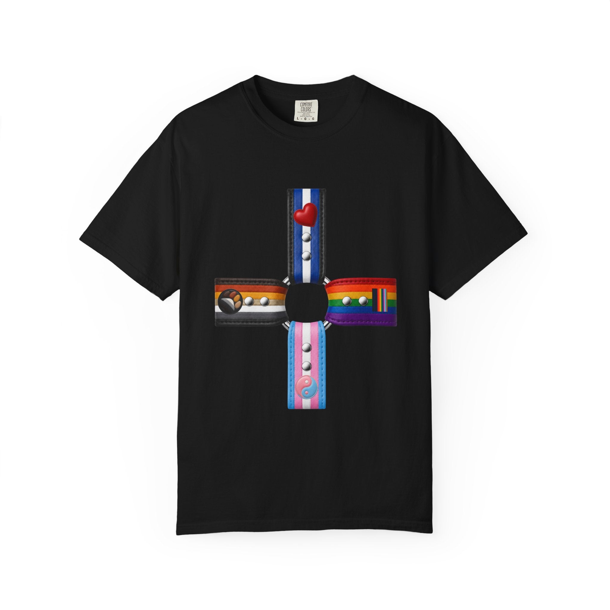 LGBTQ+ Pride Cross T-Shirt — Rainbow Identity Flag Design