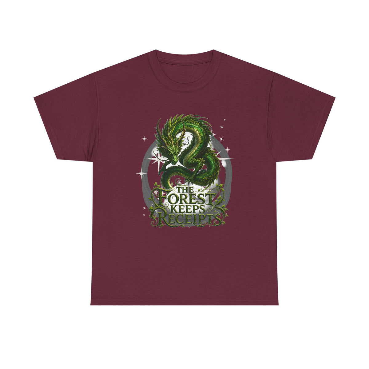 T-Shirt — "The Forest Keeps Receipts" Green Dragon Nature Graphic Tee
