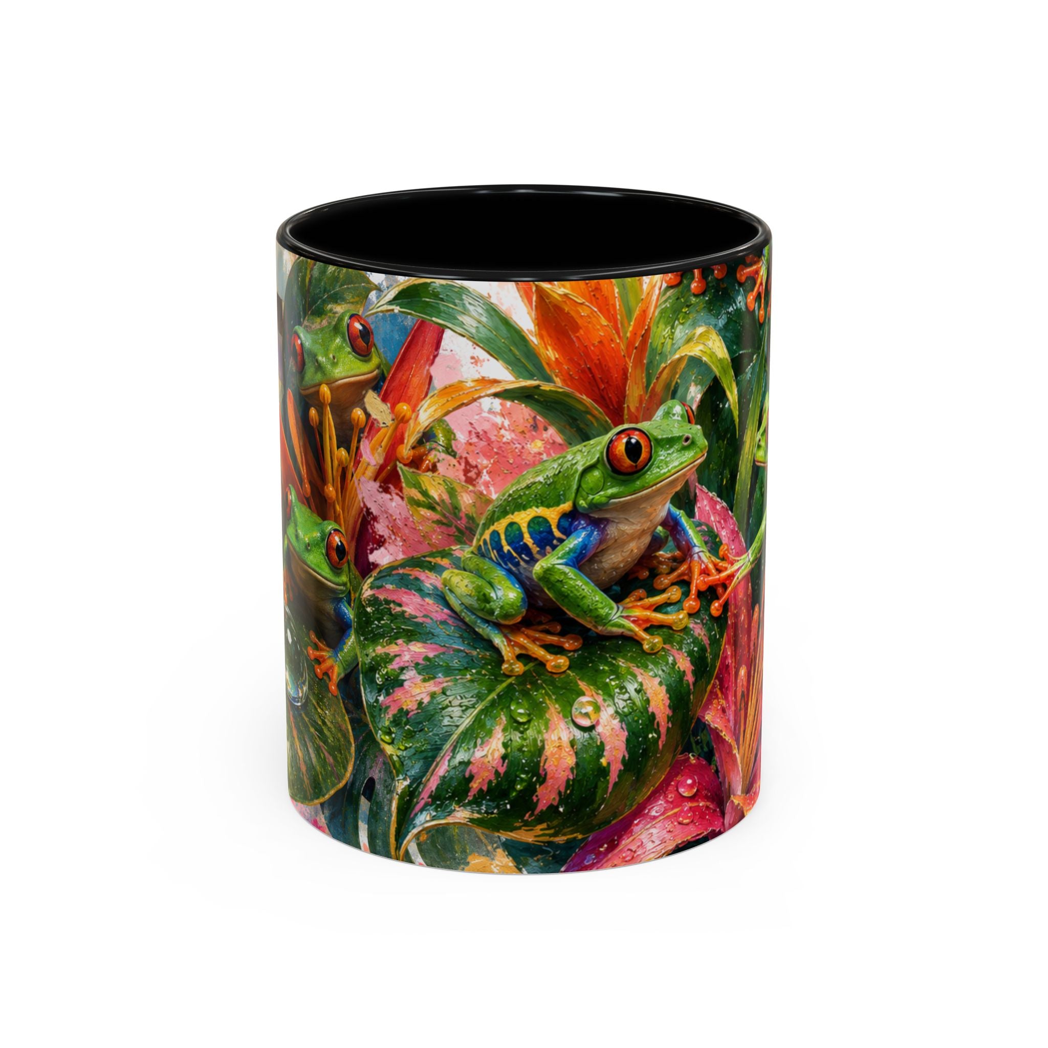 Tropical Tree Frog Coffee Mug — Colorful Rainforest Lily Accent Mug (11/15oz)