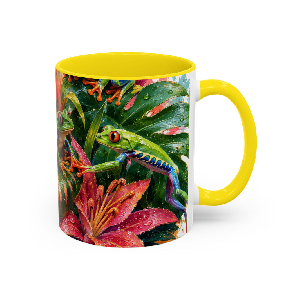 Tropical Tree Frog Coffee Mug — Colorful Rainforest Lily Accent Mug (11/15oz)