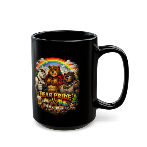 Bear Pride Mug — "Bear Pride: Furry & Proud" Black Coffee Mug (11oz/15oz)
