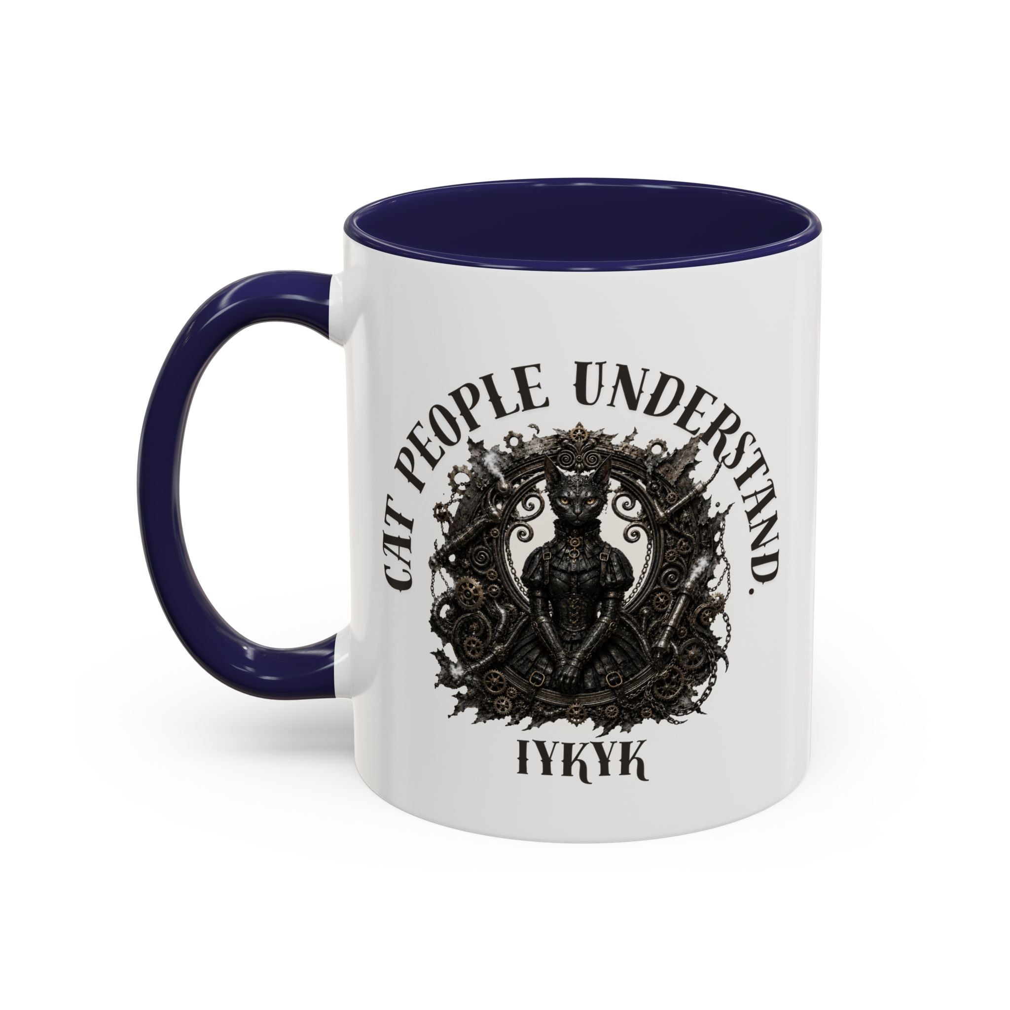 Cat People Understand Accent Mug — 'IYKYK' Black-Trim Coffee Cup. Cat lovers. Cat people. Cat mug.