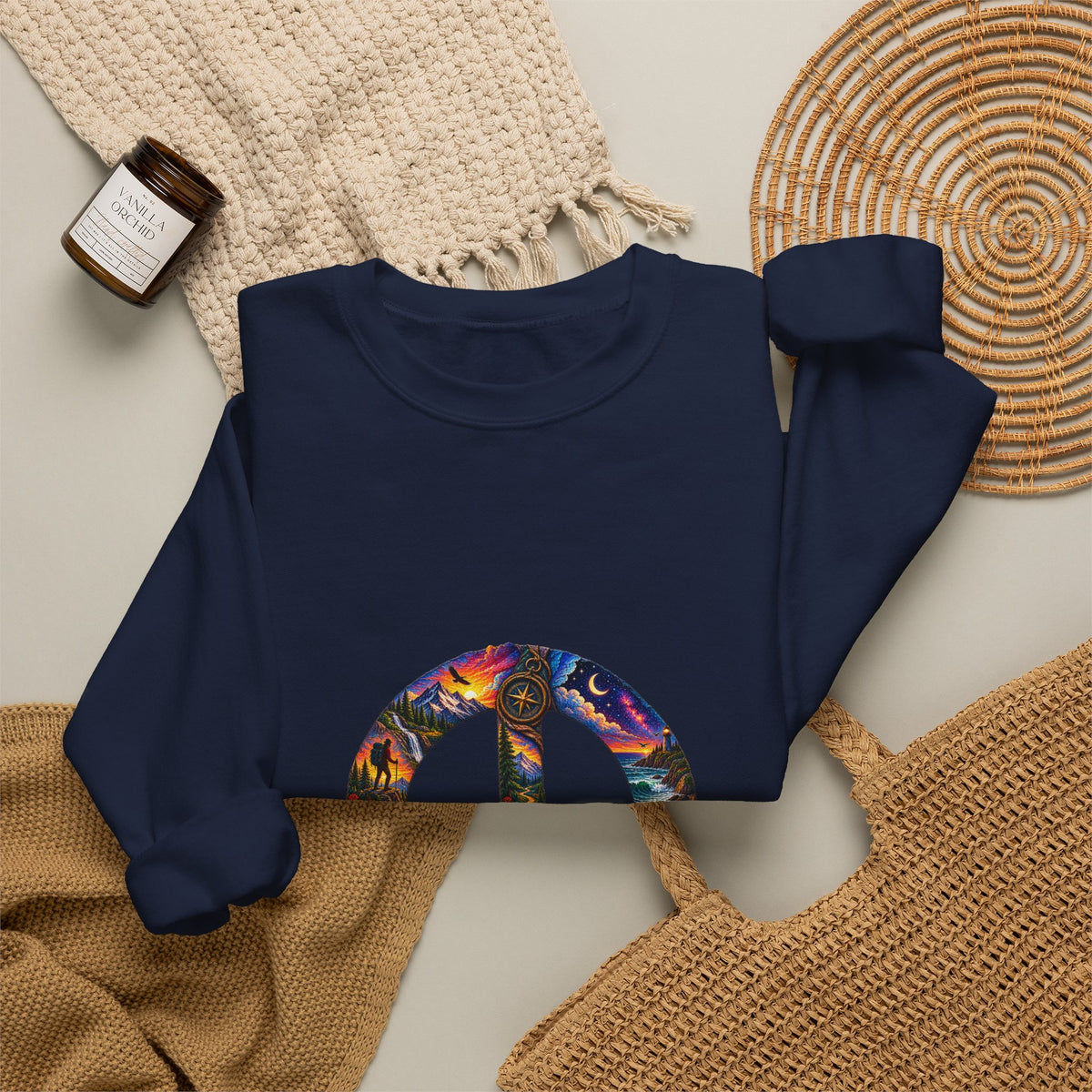 Peace Sign Crewneck Sweatshirt — Colorful Tie-Dye Peace Symbol Pullover