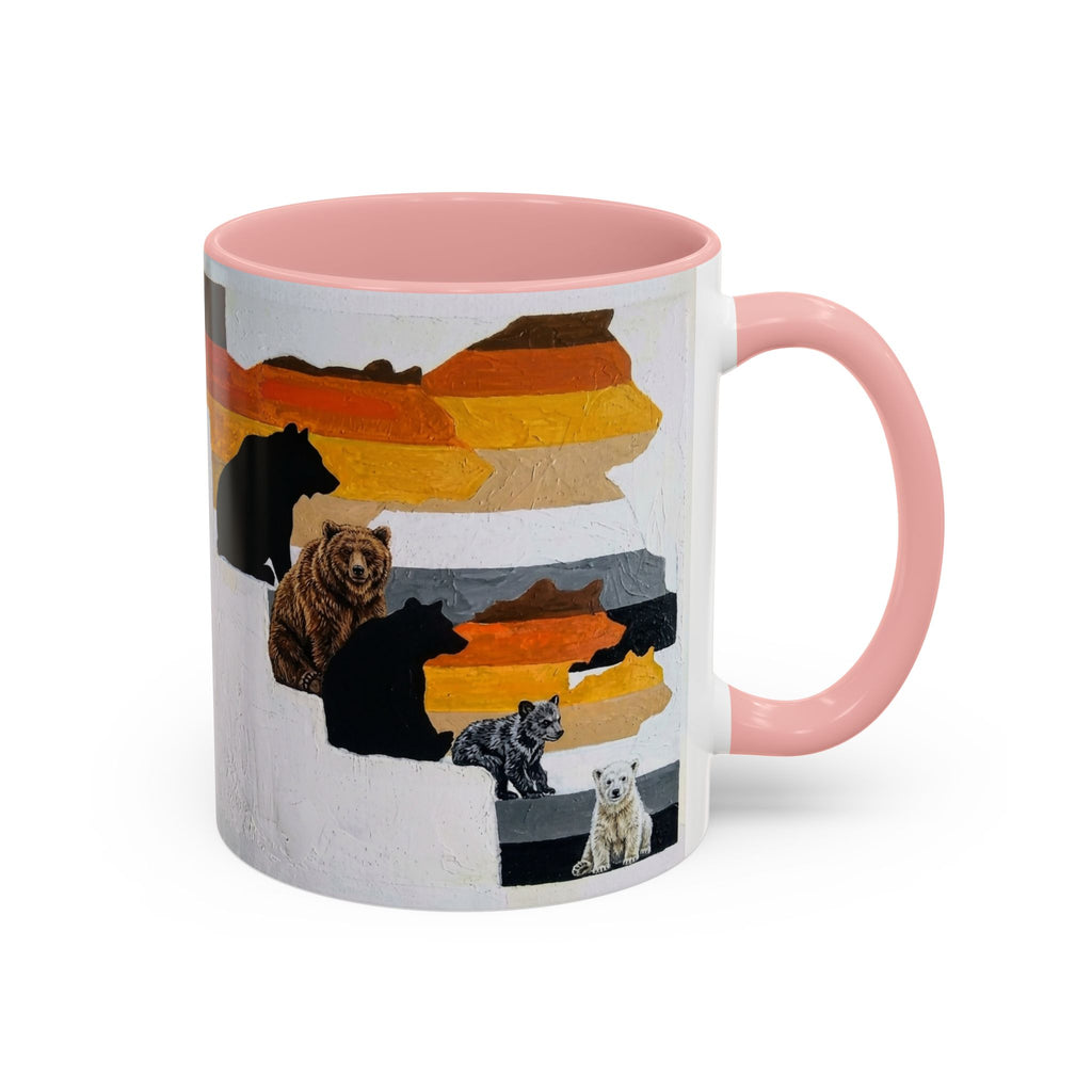 Bear Silhouette Accent Coffee Mug — Sunset Mountain Wildlife Design (11/15oz) Bear Pride. Leather man pride. Bears in leather.