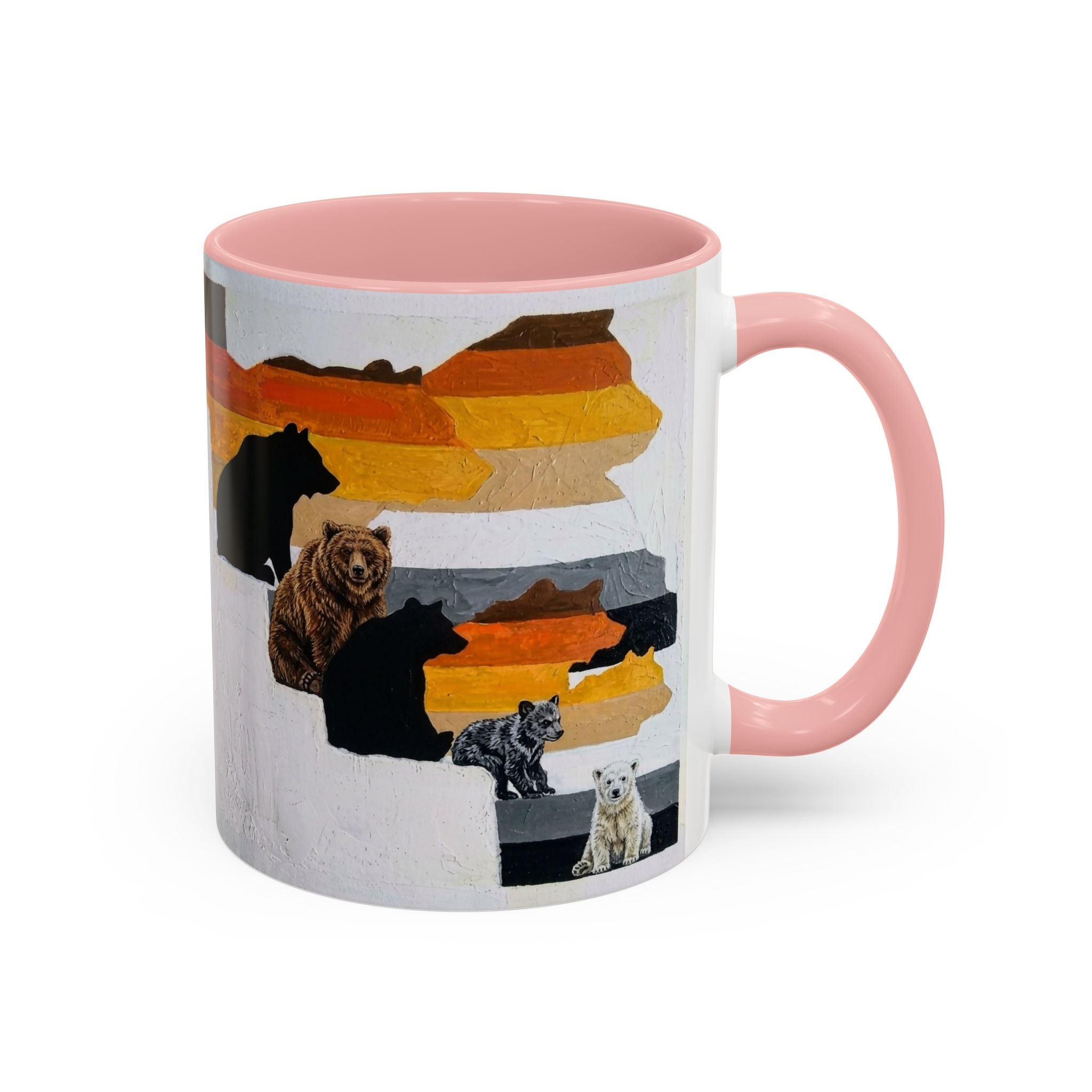 Bear Silhouette Accent Coffee Mug — Sunset Mountain Wildlife Design (11/15oz) Bear Pride. Leather man pride. Bears in leather.