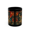 Coffee Horses Repeat Mug — Vintage Gothic Horse & Coffee Art (Black 11oz/15oz)