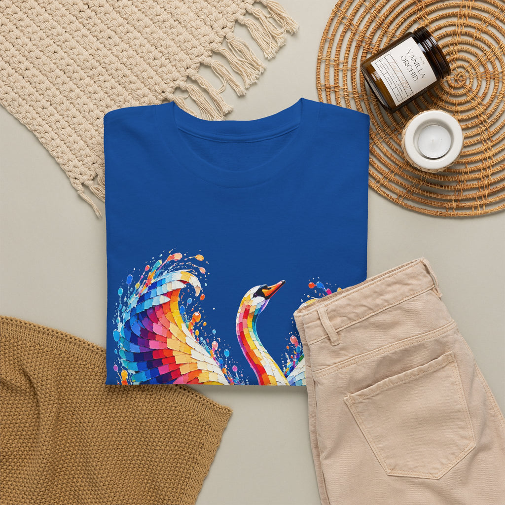 Mosaic Glass Colorful Swan Art T-Shirt — Vibrant Watercolor Bird Graphic Tee