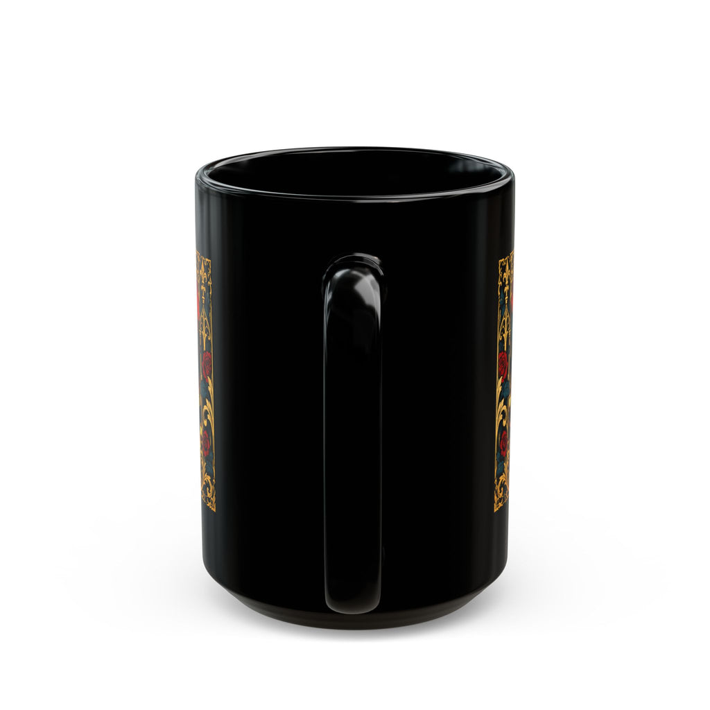 Crowned With Purpose Black Ceramic Mug — Rooted in Greatness Afrocentric Empowerment Mug Gothic Cityscape Coffee Cup (11oz/15oz)
