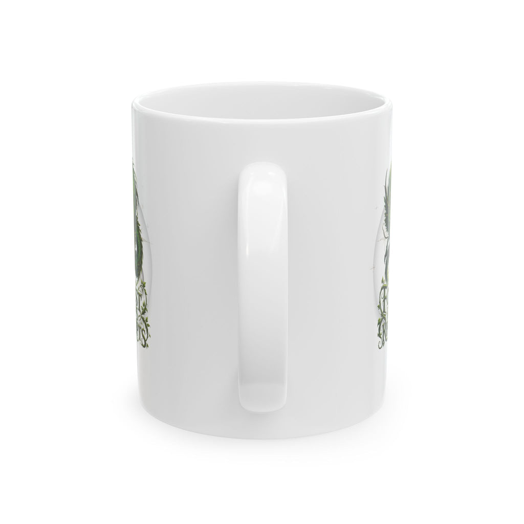 Botanical Dragon Mug — Floral Green Dragon Ceramic Coffee Cup (11oz & 15oz)