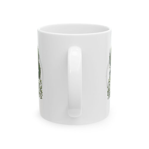 Botanical Dragon Mug — Floral Green Dragon Ceramic Coffee Cup (11oz & 15oz)