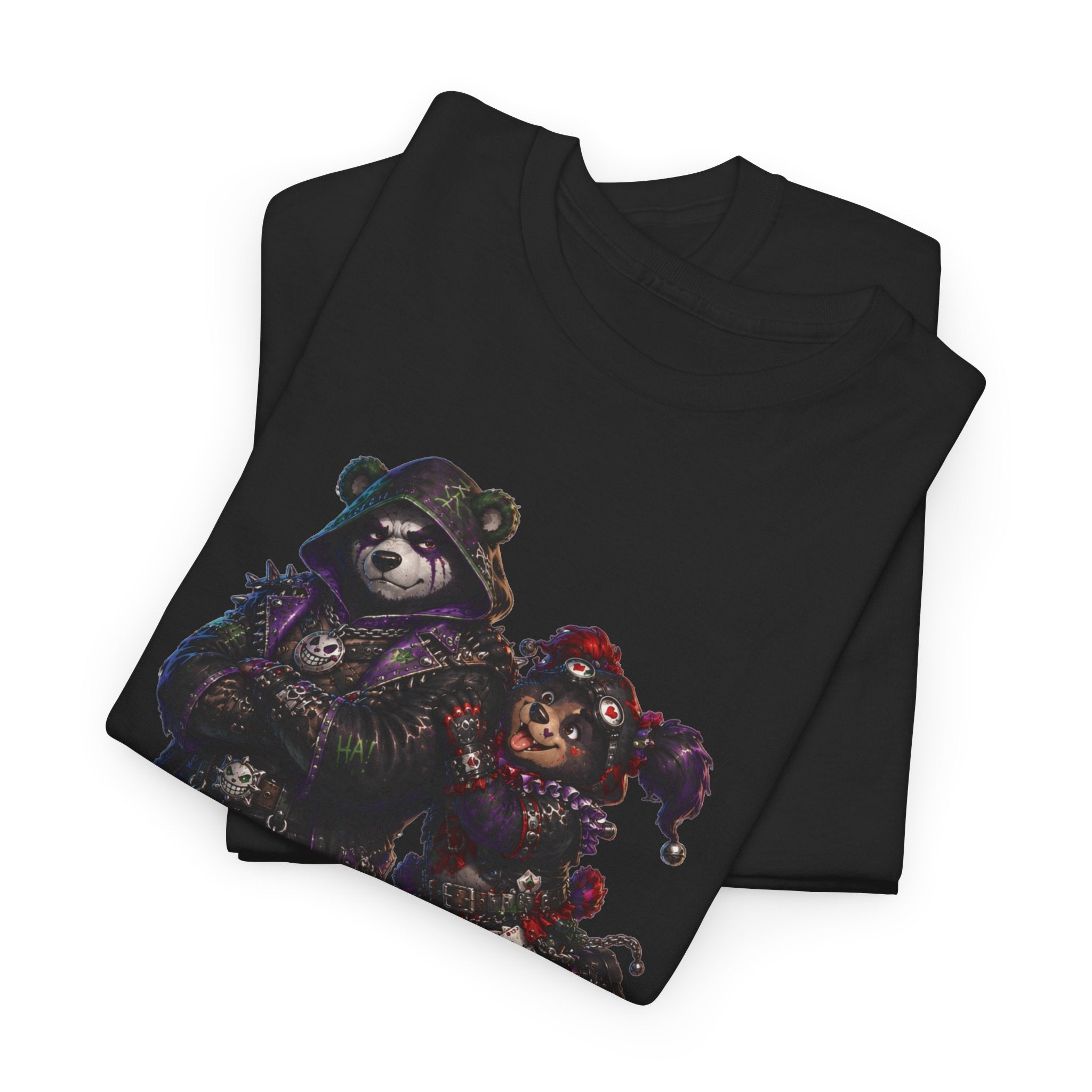 Gothic Bear Duo T-Shirt. Dark Night biker bear mashup tee. Hardly Joking around in Gothic gear.