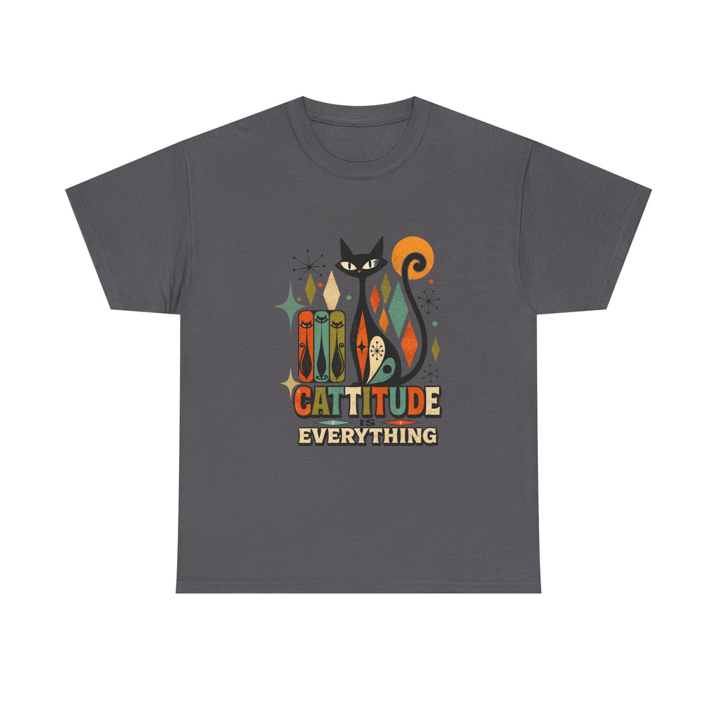 Cat T-Shirt — "Cattitude Over Everything" Retro Mid-Century Cat Tee