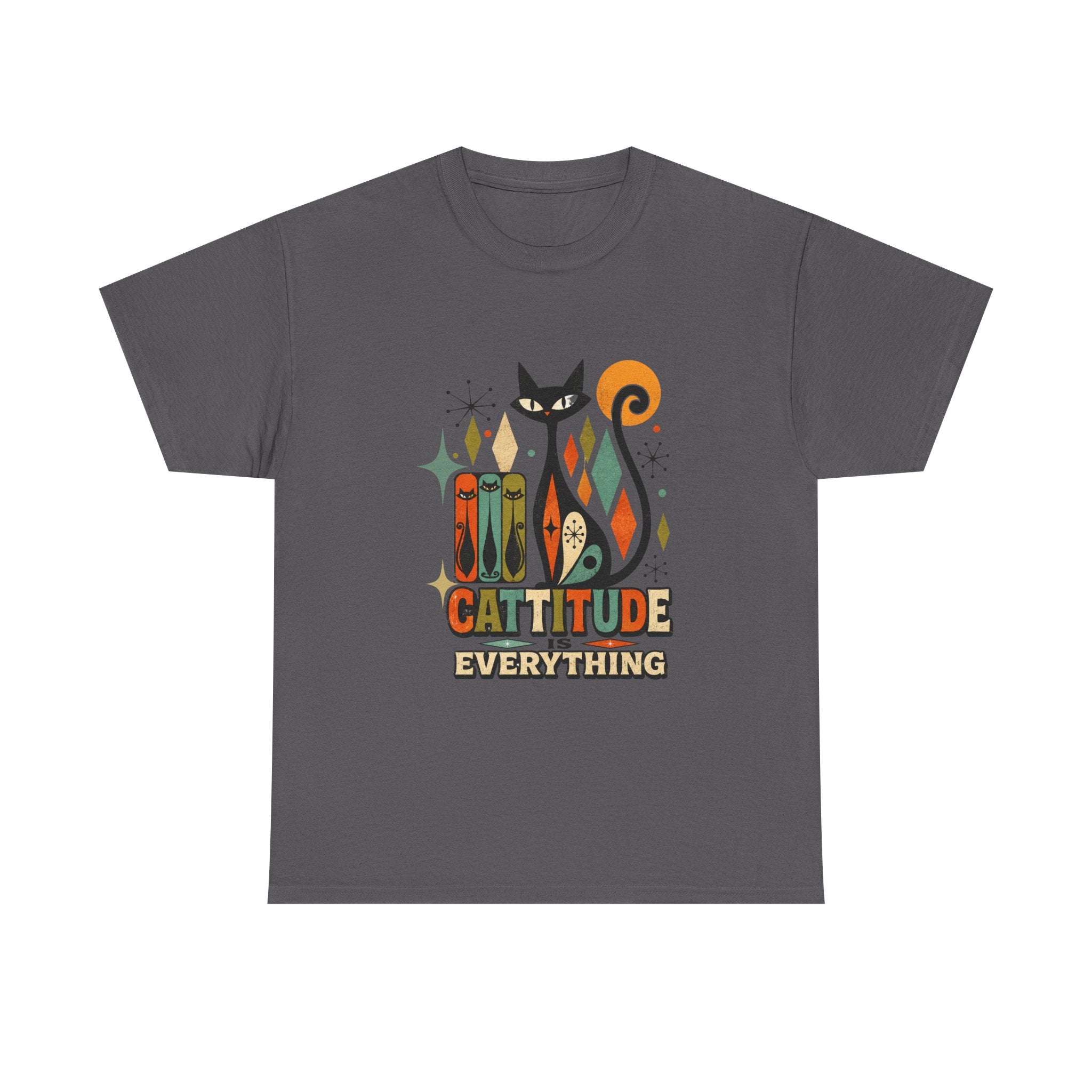 Cat T-Shirt — "Cattitude Over Everything" Retro Mid-Century Cat Tee