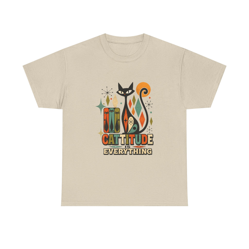 Cat T-Shirt — "Cattitude Over Everything" Retro Mid-Century Cat Tee