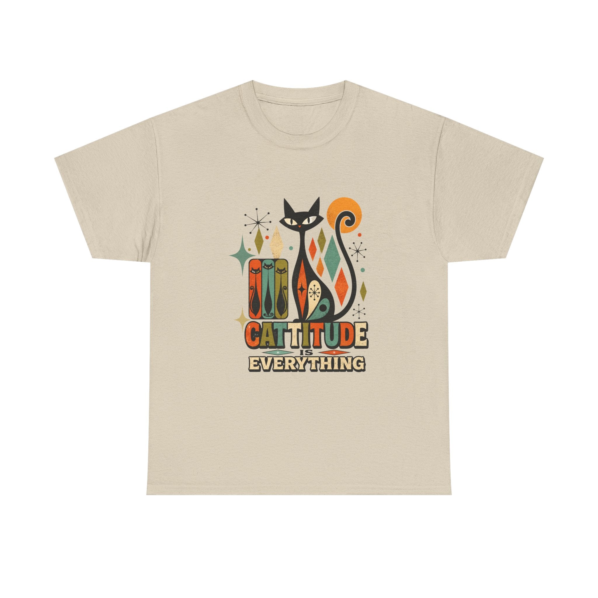Cat T-Shirt — "Cattitude Over Everything" Retro Mid-Century Cat Tee