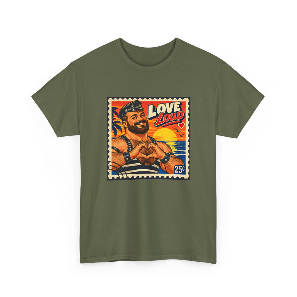 Gay Bear Shirt – Vintage Bear Pride Pin-Up T-Shirt, Retro Postage Stamp Art, LGBTQ Bear Culture Tee.