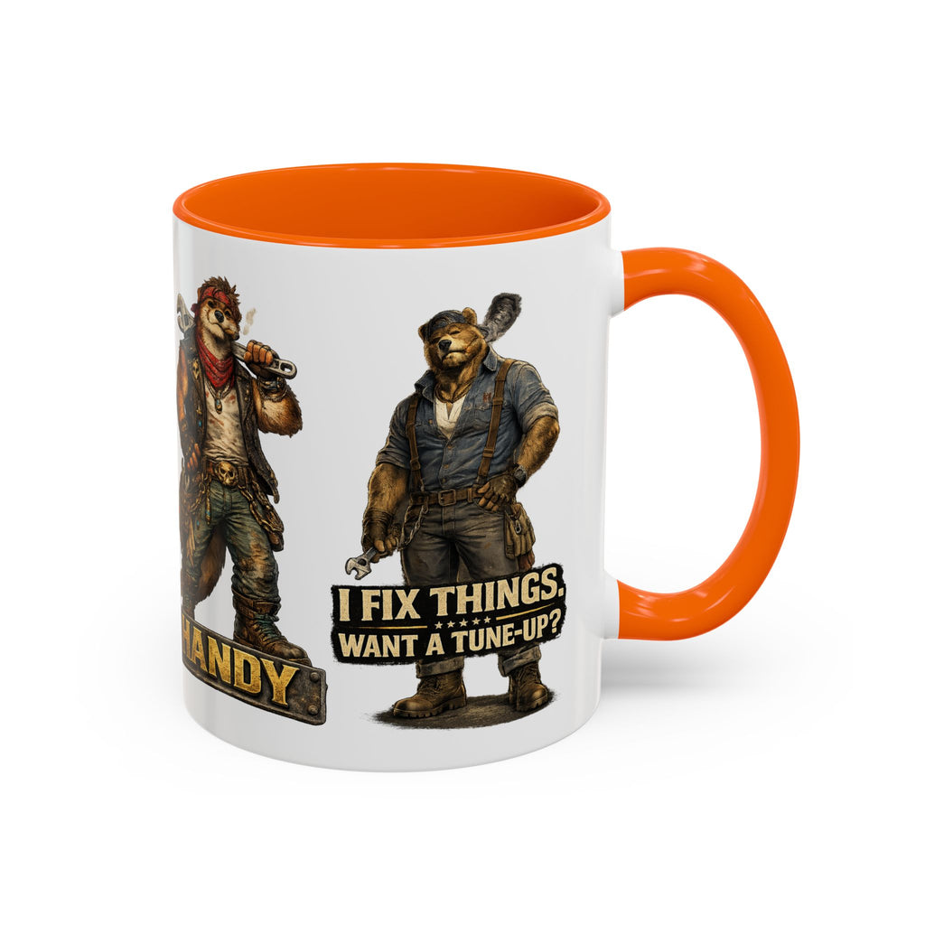 Handy Bear Mechanics Coffee Mug — "I Fix Things, Want a Tune-Up?" Accent Ceramic Mug