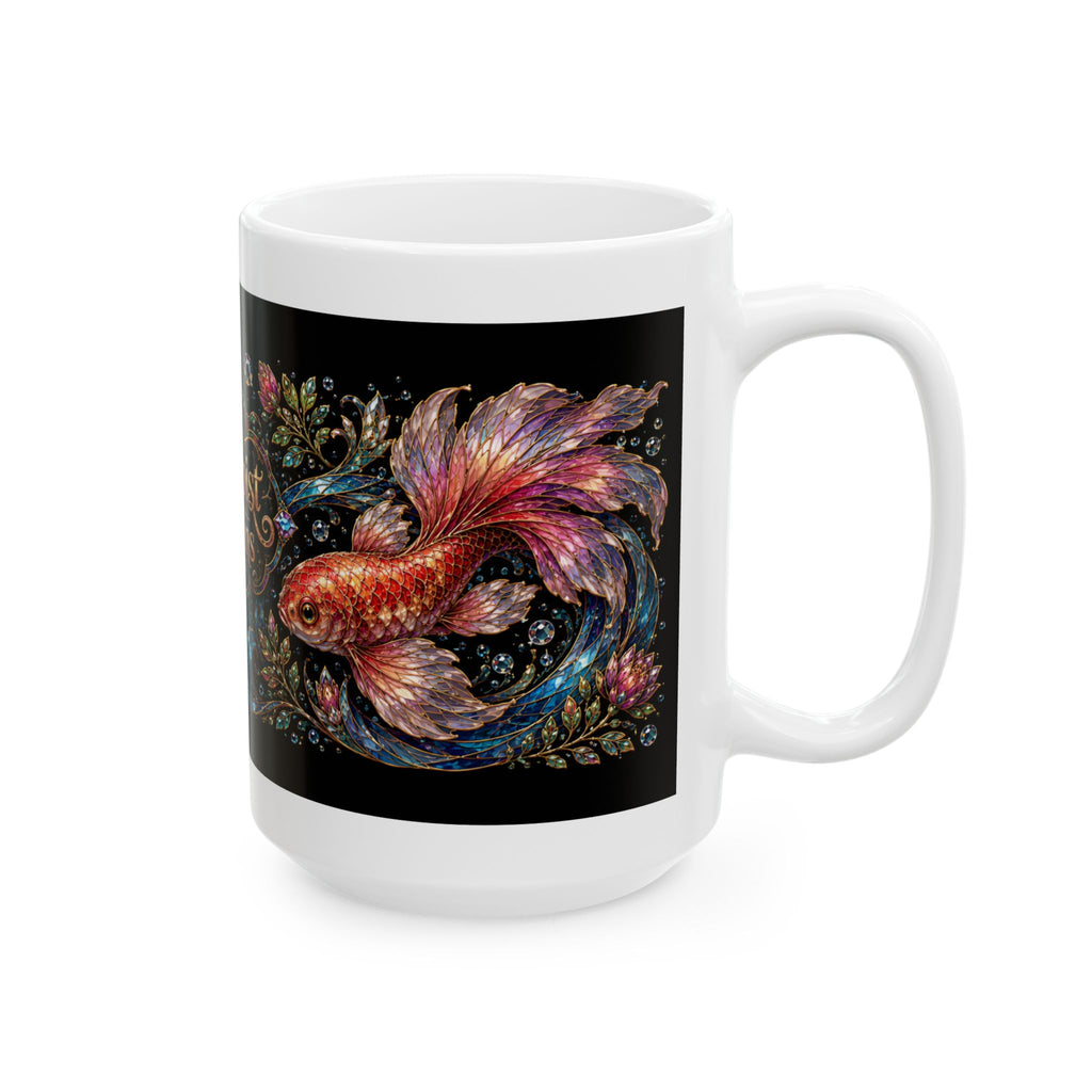 My Therapist Has Fins Ceramic Mug — Colorful Koi Fish Coffee Cup (11oz & 15oz)