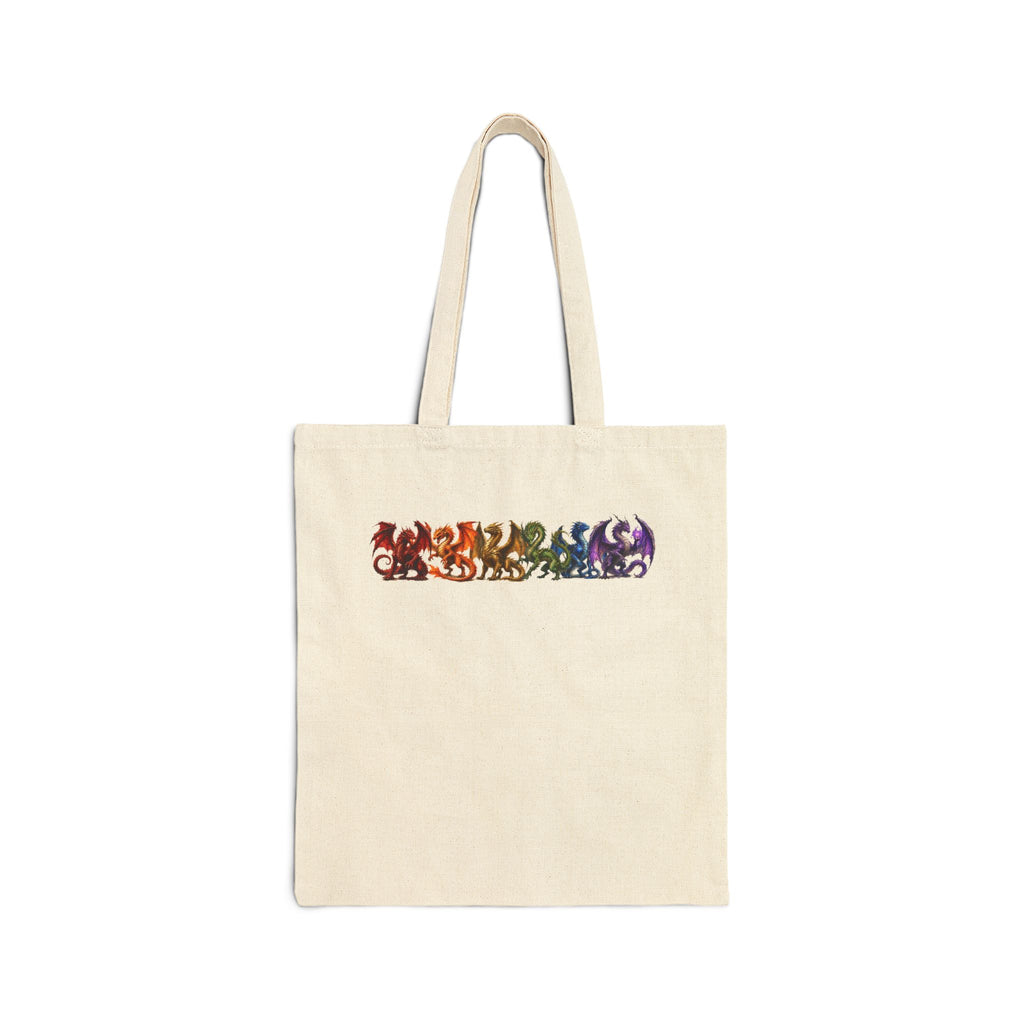Rainbow Dragon Silhouette Tote Bag — Colorful Mythical Creature Cotton Canvas Tote