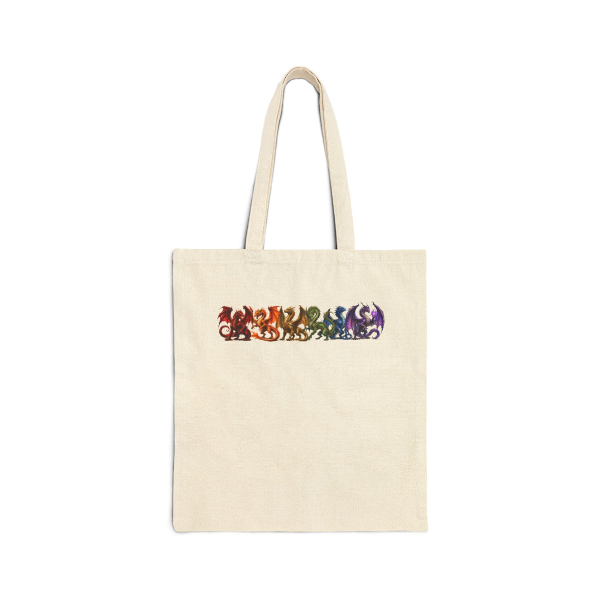 Rainbow Dragon Silhouette Tote Bag — Colorful Mythical Creature Cotton Canvas Tote
