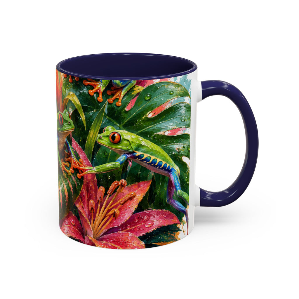 Tropical Tree Frog Coffee Mug — Colorful Rainforest Lily Accent Mug (11/15oz)