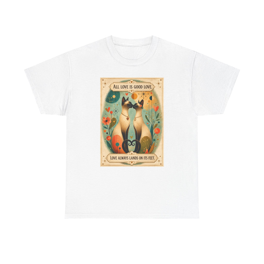 Cat Love Poster Tee — "All Love is Good Love" Graphic T-Shirt. Siamese Cat Shirt. Cat Lover Gift. Cat Mom Shirt. Cat Dad Shirt Cat People Apparel. Cute Cat T-Shirt. Cat Lover Tee. Siamese. Cat Lover...