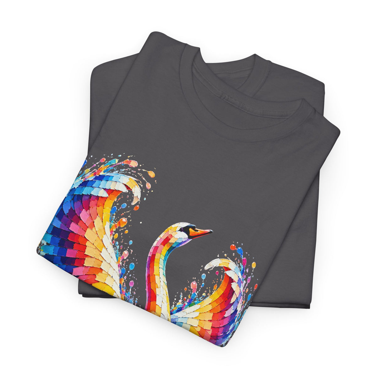 Mosaic Glass Colorful Swan Art T-Shirt — Vibrant Watercolor Bird Graphic Tee