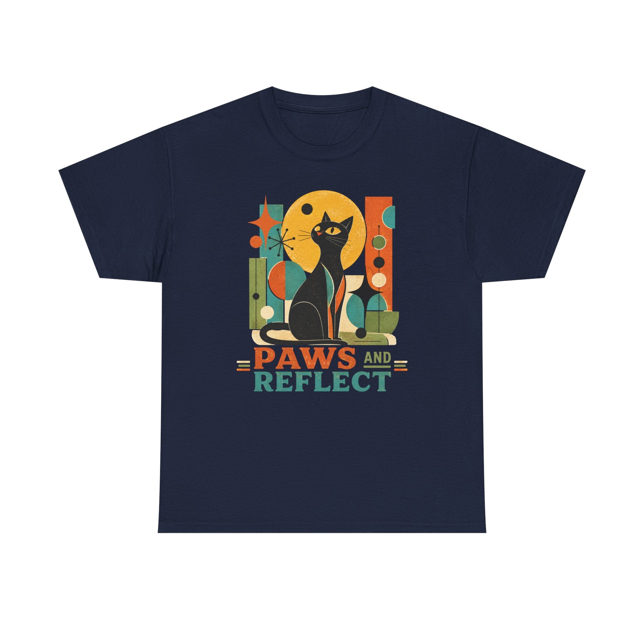Paws and Reflect Cat T-Shirt. Mod Tangentsies Cat. Mood cat T-shirt