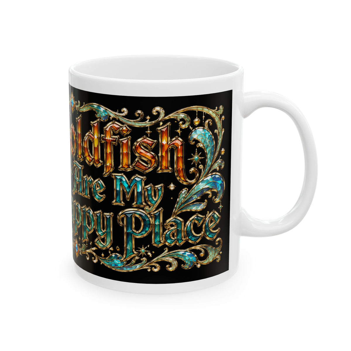 Goldfish Are Happy Ceramic Mug — Vintage Ornamental Fish Coffee Cup (11oz & 15oz)