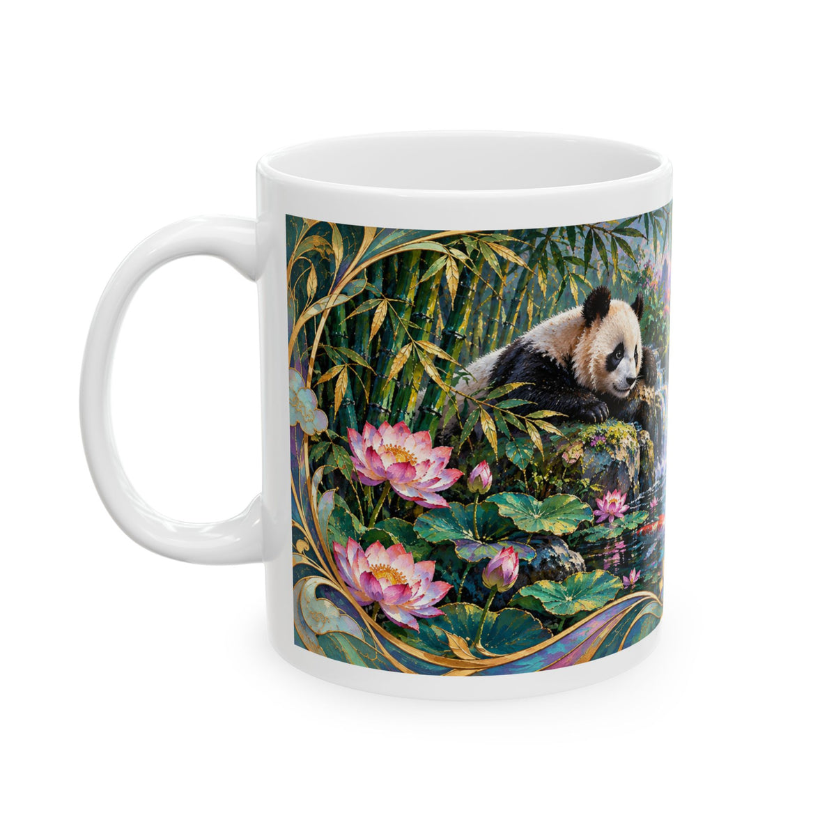 Panda Mug – Asian-Inspired Art Nouveau Panda Bear Coffee Cup, Bamboo Nature Gift