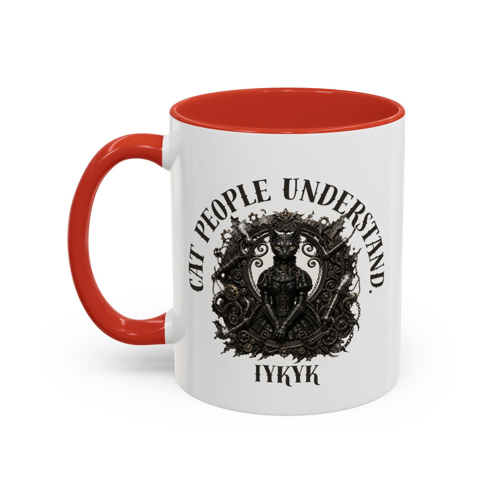 Cat People Understand Accent Mug — 'IYKYK' Black-Trim Coffee Cup. Cat lovers. Cat people. Cat mug.