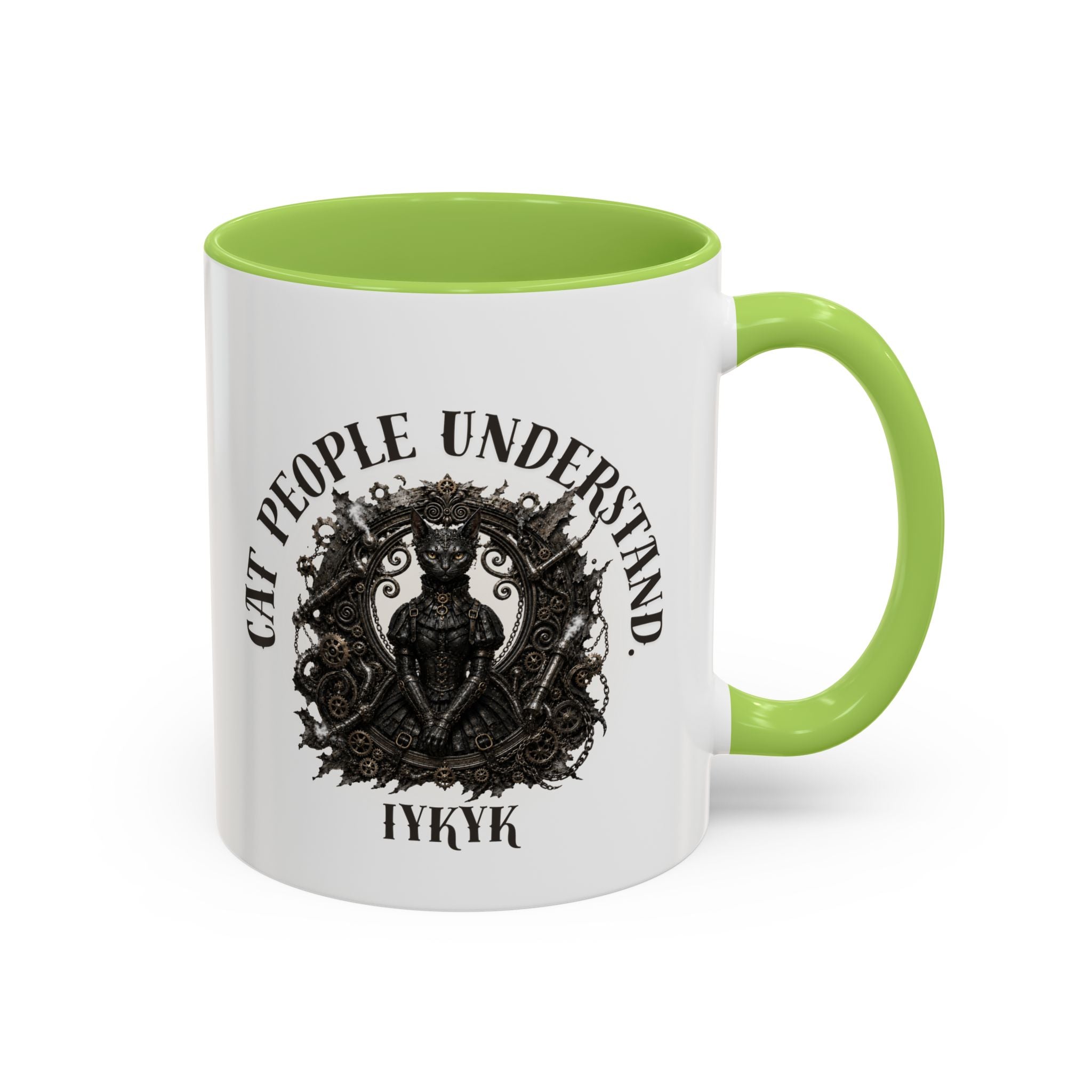 Cat People Understand Accent Mug — 'IYKYK' Black-Trim Coffee Cup. Cat lovers. Cat people. Cat mug.